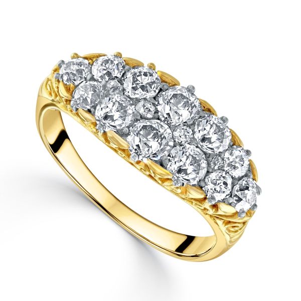 Pre Owned 18ct Yellow Gold Marquise-Shape 2.00ct Old-Cut Diamond Cluster Ring -7001052