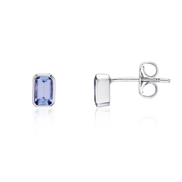 9ct White Gold Octagonal Cut Tanzanite Stud Earrings-1331240