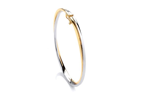 9ct Two-Tone Gold 3mm Hinge Bangle-1603222