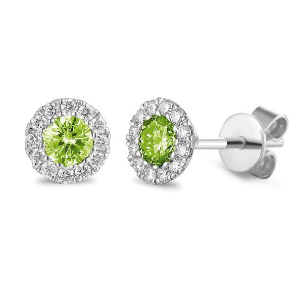 9ct White Gold Peridot Cluster August Birthstone Stud Earrings-1331121