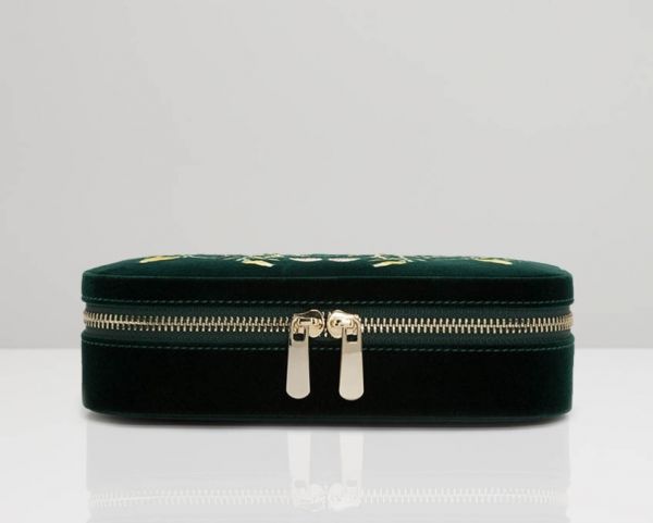 Wolf Zoe Forest Green Velvet Embroidered Floral Travel Zip Case-4813003