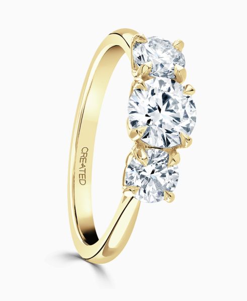 Peony - 18ct Yellow Gold Three Stone 2.58ct Laboratory Grown Round Brilliant Cut Diamond Ring-0902002