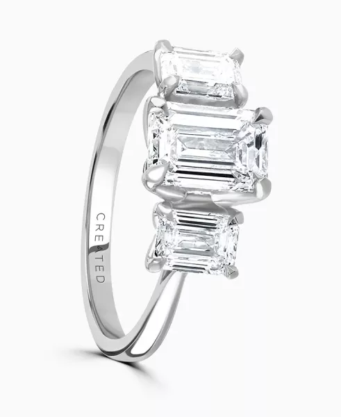 Platinum 2.52ct Emerald Laboratory Grown Diamond Three Stone Ring-0902003