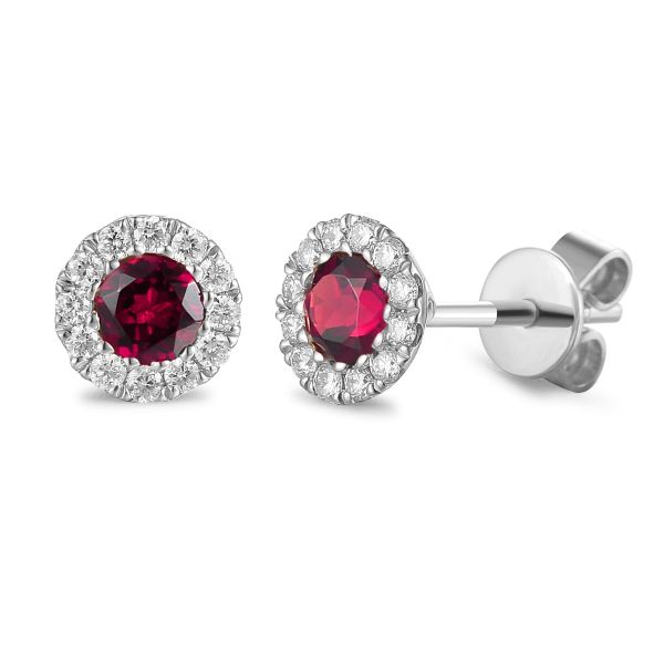 9ct White Gold Garnet Cluster January Birthstone Stud Earrings-1331118