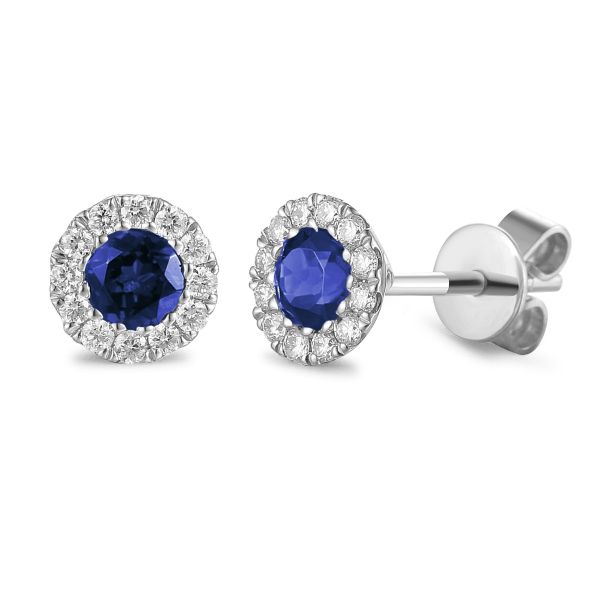 9ct White Gold Sapphire Cluster September Birthstone Stud Earrings-1322307