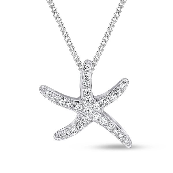 18ct White Gold 0.15ct Diamond Starfish Pendant-1125061