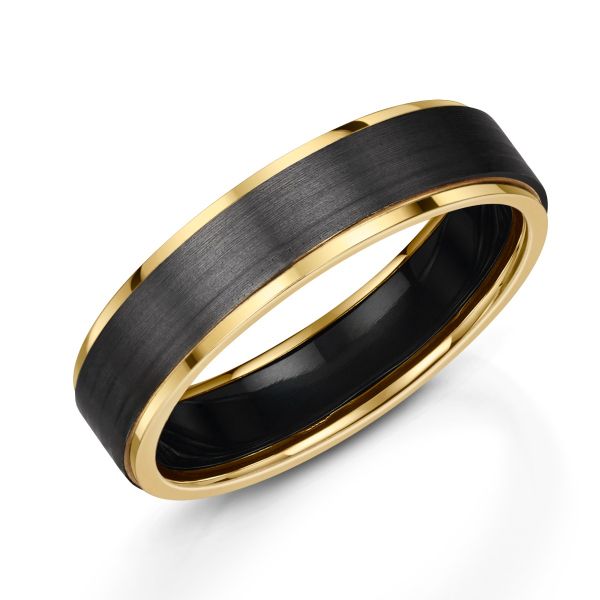 Zedd 9ct Yellow Gold & Zirconium 5.5mm Matte Wedding Ring-0730013
