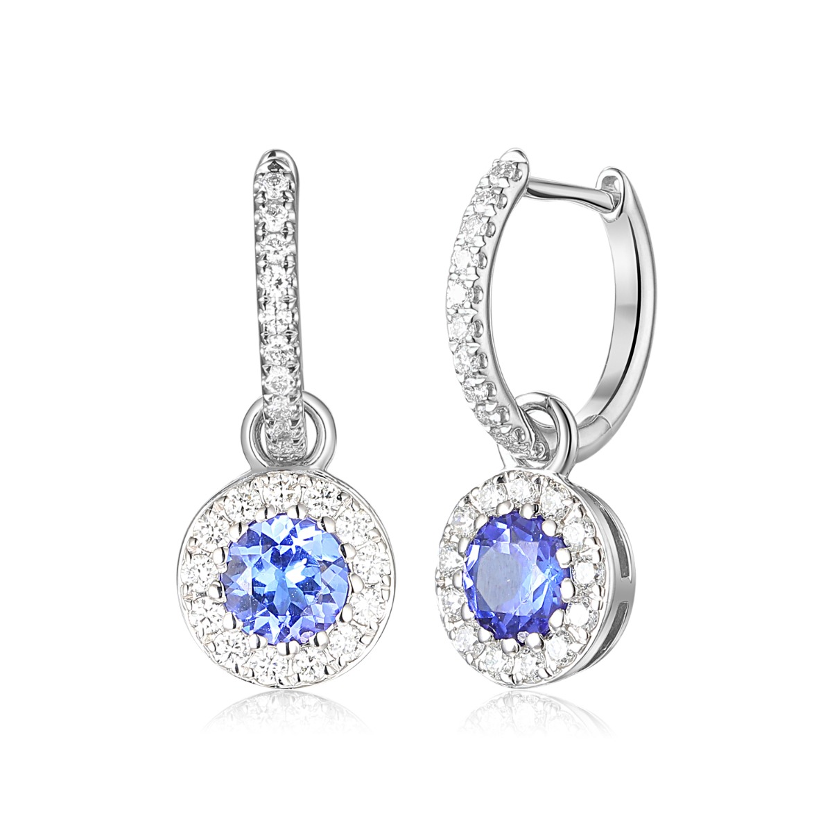 18ct White Gold 1.13ct Tanzanite & Diamond Cluster Hoop Drop Earrings
