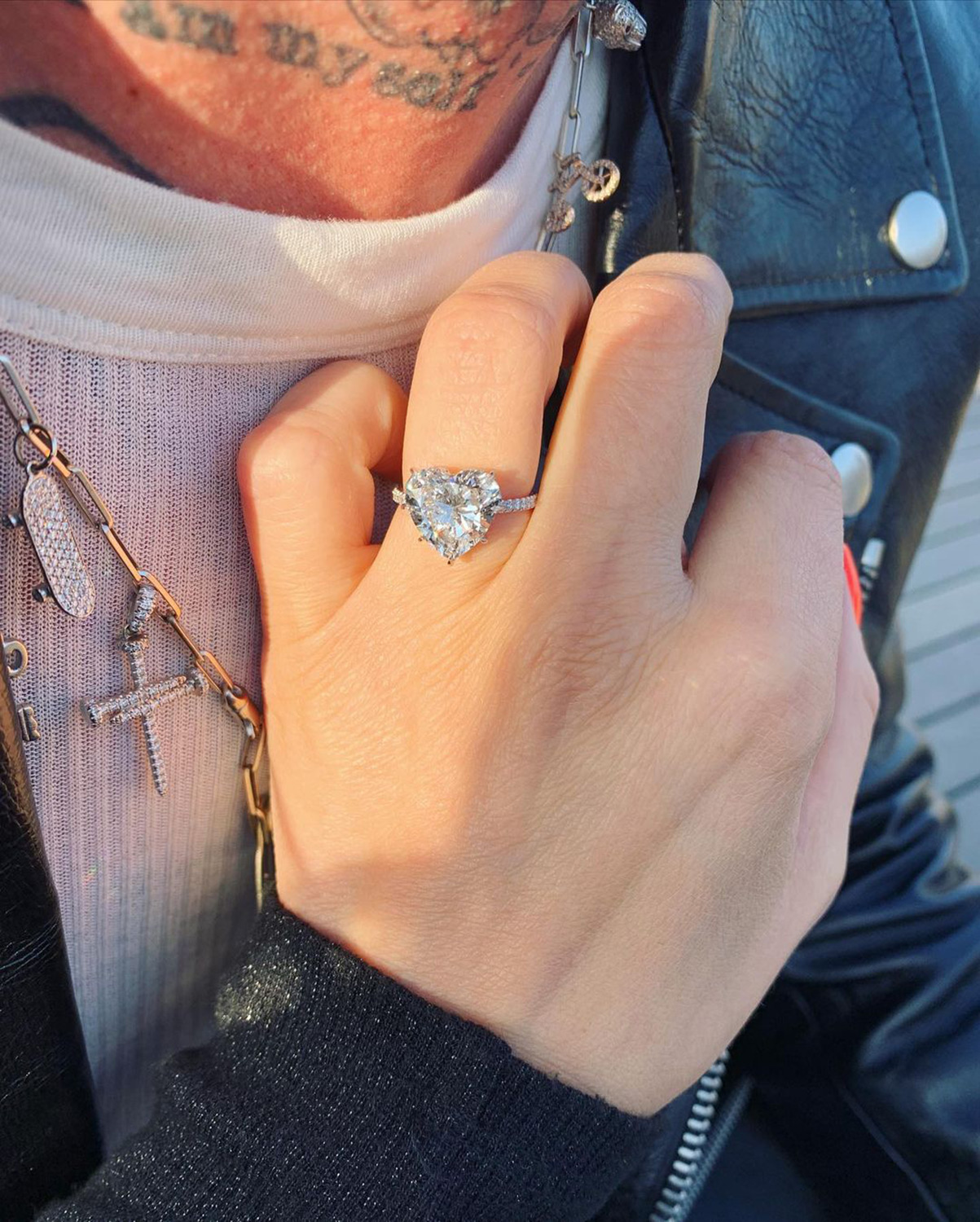 Avril Lavigne Mod Sun Paris Proposal Moment with Heart Shaped Diamond Ring on Hand