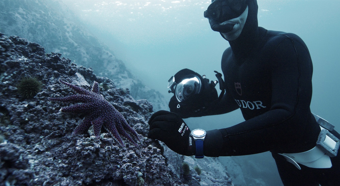 Morgan Bourc'his Freediving in Documentary The Quest for Nature Wearing TUDOR Pelagos Watch