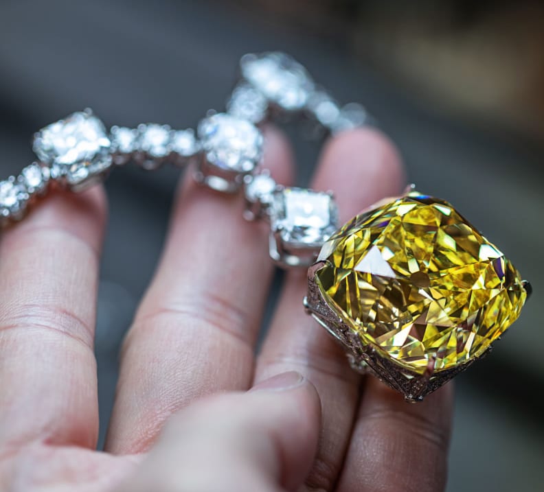 Famous Tiffany Yellow Diamond Necklace Closeup