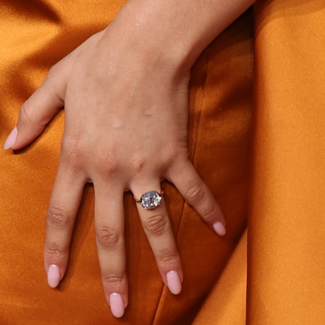 Close Up Zendaya Cushion Cut Diamond Engagement Ring
