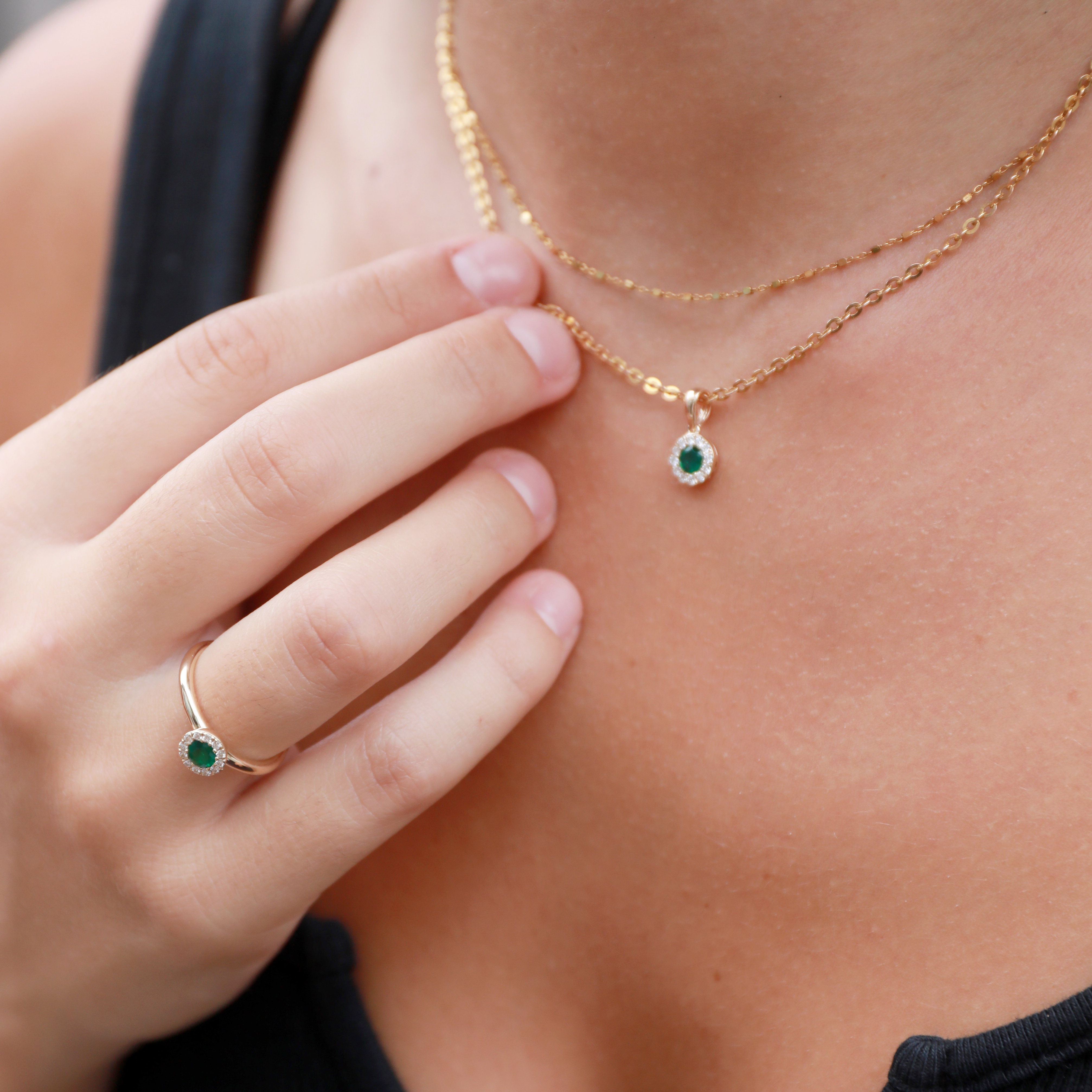 May Emerald & Diamond Birthstone Ring & Pendant - Wakefields Personalised Fine Jewellery