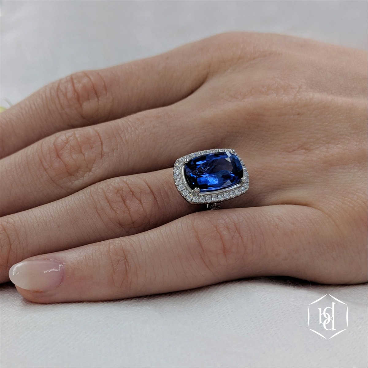 Diamond by Appointment Sapphire Ring on Model Hand 