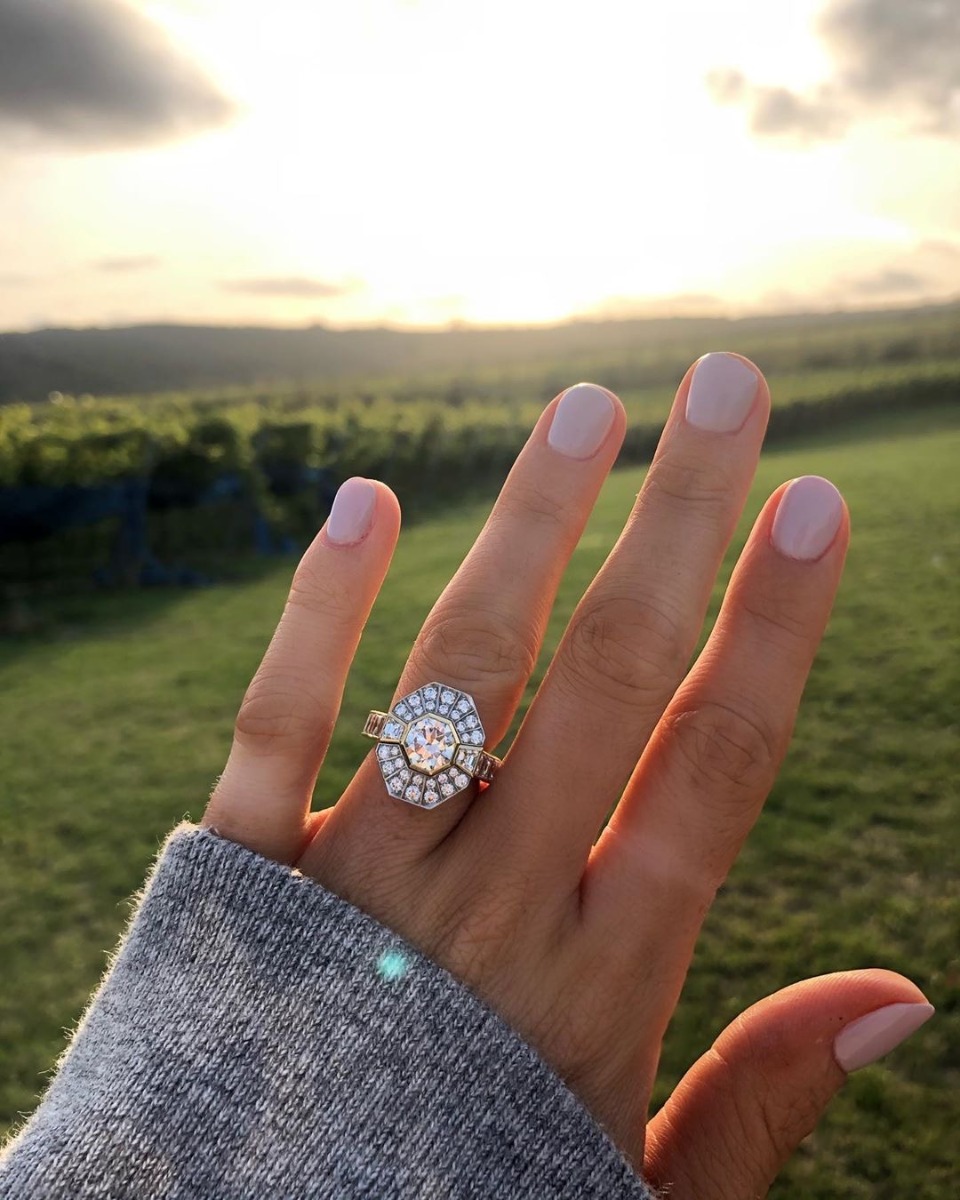 Binky Felstead Art Deco Diamond Engagement Ring on Hand